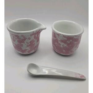 Bennington Potters Pink Agate 1974 & 1975 Cream and Sugar Set With Spoon Defects